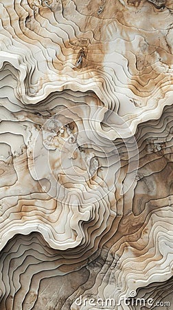 Abstract, stylized topographic map with layered lines creating a sense of depth and dimension, with a background of brown and Stock Photo