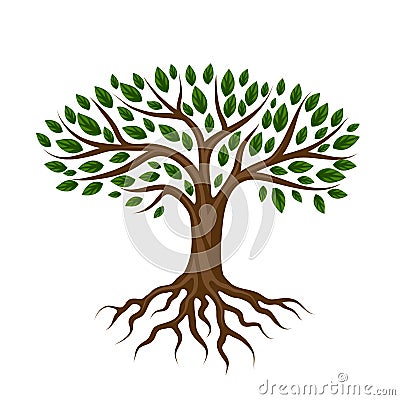 Abstract stylized tree with roots and leaves. Natural illustration Vector Illustration