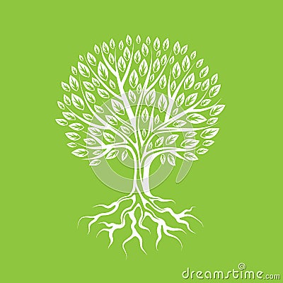 Abstract stylized tree with roots and leaves. Natural illustration Vector Illustration