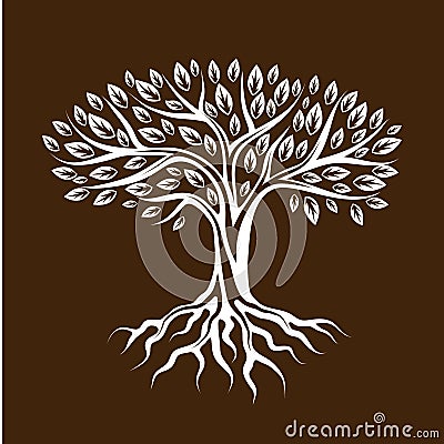 Abstract stylized tree with roots and leaves. Natural illustration Vector Illustration