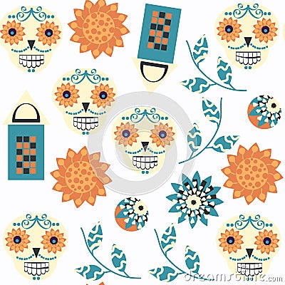 Abstract sugar fantasy skulls seamless pattern. It is located in Vector Illustration