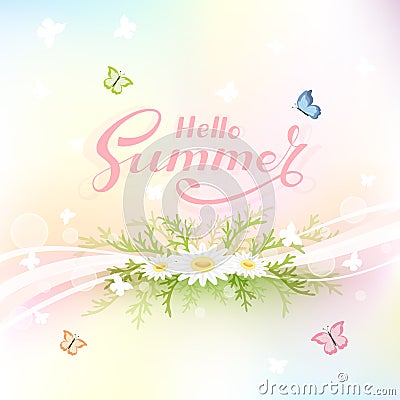 Abstract summer background with butterflies Vector Illustration