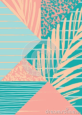 Abstract summer composition with hand drawn vintage texture and geometric elements. Vector Illustration