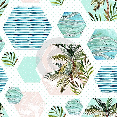 Abstract summer geometric hexagon shapes seamless pattern Cartoon Illustration