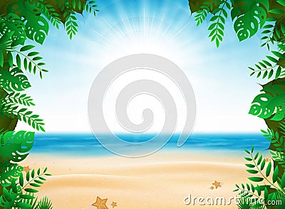 Abstract summer vacation with nature decoration on sunny beach background. illustration vector eps10 Vector Illustration