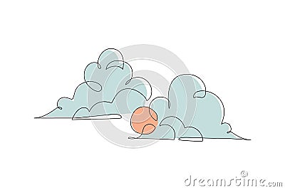 Abstract sun and clouds continuous line art drawing. Cloudy weather concept Vector Illustration