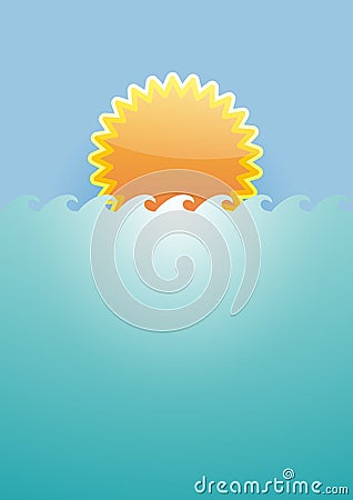 Abstract sun on sea waves. Vector sign design seaside, summer vacation Vector Illustration