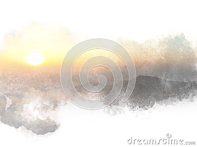 Abstract sunrise in morning on watercolor painting background. Stock Photo