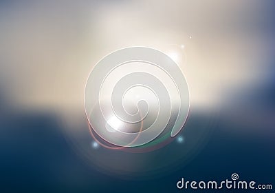 Abstract sunset or sunrise sky and sun shining blurred background with flare Vector Illustration