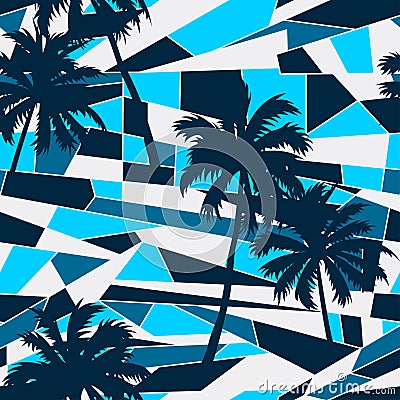 Abstract surf pattern with palm trees seamless pattern Vector Illustration