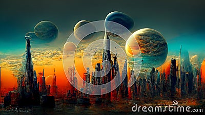 The Beautiful Skyline of a Very Distant Alien Planet Stock Photo