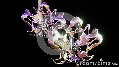 Abstract surreal orchids wallpaper. Chrometype scratched mirrored texture. Curves and wavy shapes Cartoon Illustration