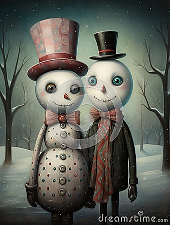 Abstract surreal snowman couple Stock Photo