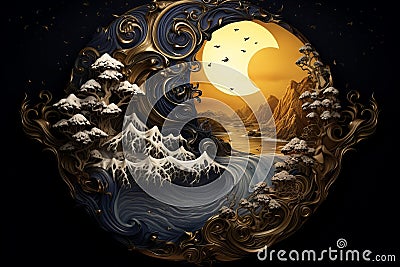 Abstract and surreal Yin Yang symbol or sign illustration Cartoon Illustration