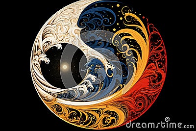 Abstract and surreal Yin Yang symbol or sign illustration Cartoon Illustration