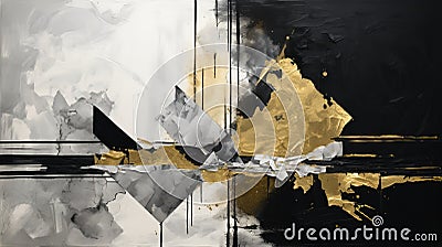 Abstract Black And White Painting With Gold Accents - Industrial Fragments Stock Photo