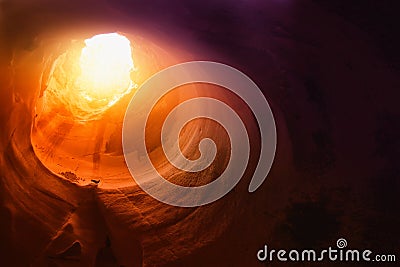 Abstract and surrealistic image of cave with light. revelation and open the door, Holy Bible story concept Stock Photo