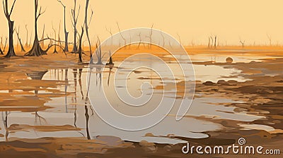 Abstract Swamp: A Margaret's Journey Through A Digital Painting Landscape Stock Photo