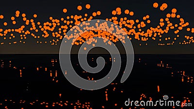 Abstract swarm of red particles spreading and reflecting on the opposite side of a screen. Design. Many colorful spots Stock Photo