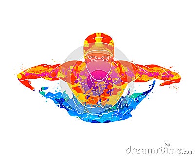 Abstract of a swimmer butterfly from splash of watercolors Vector Illustration