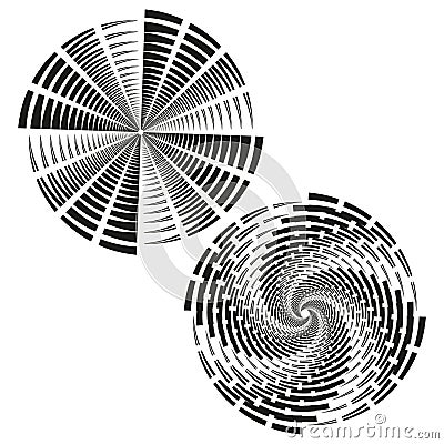 Abstract swirl pattern. Circular radial concept. Bold black spinning motif. Dynamic vector optical illusion shape. Vector Illustration