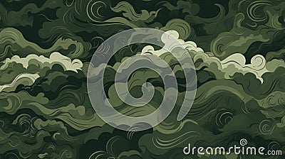 Abstract swirling green patterns resembling camouflage. Concept of nature, concealment, military design, and fluidity Stock Photo