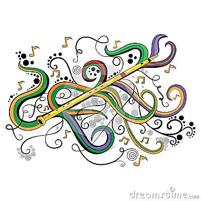 Abstract swirly musical background with Flute music instrument Vector Illustration