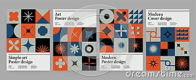 Abstract swiss geometric posters. Brutalism bold shapes web banner, poster design, print, postmodern bauhaus vector art Vector Illustration