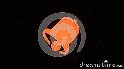 Abstract symbol bell becoming sand or dust particles that forming a swirl on black background. Animation. Orange Stock Photo