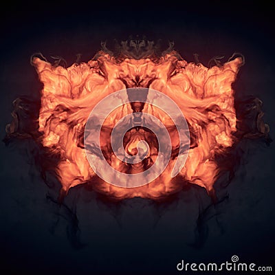 Abstract symmetrical composition of flames on a dark background. 3d rendering digital illustration Cartoon Illustration