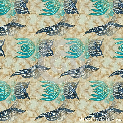 Abstract symmetrical pattern of Indonesian batik beige color, batik motif, batik blur pattern. Stock Photo