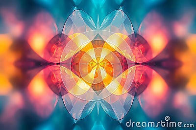 Abstract symmetrical pattern with vibrant colors and blurred edges, creating a dynamic and visually appealing desig Stock Photo