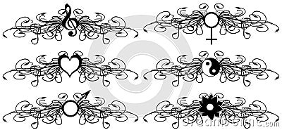 Abstract tattoos set in black isolated Stock Photo
