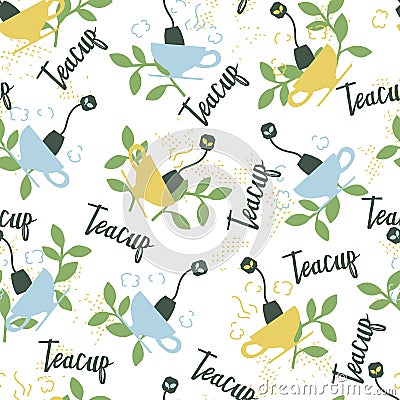 Abstract Teacup and Teabag Vector Graphic Art Seamless Pattern Vector Illustration