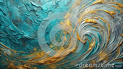 Abstract teal and gold swirl texture a luxurious visual art background. Generative AI Stock Photo