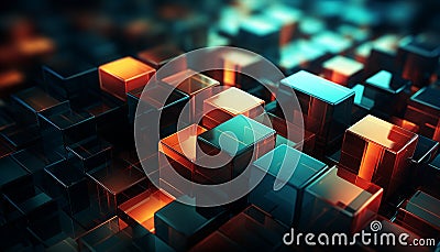 Abstract tech background with cubes. Glass colorful cubes close-up Stock Photo