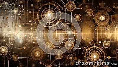 Abstract tech background with interconnected cyber cells, quantum computing network system Stock Photo