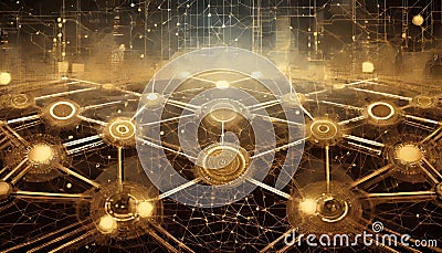 Abstract tech background with interconnected cyber cells, quantum computing network system , Generative AI Stock Photo