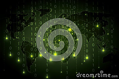 Abstract tech binary green global background Vector Illustration