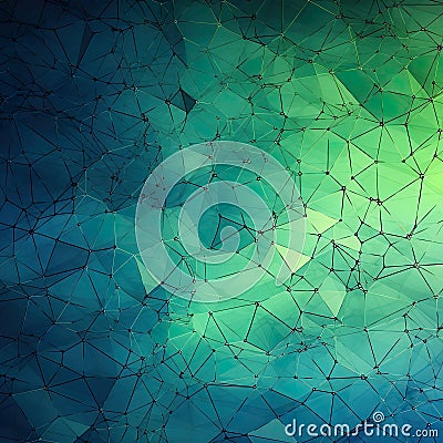Abstract Tech Polygons Background, is a futuristic digital artwork featuring complex geometric shapes and patterns. Stock Photo