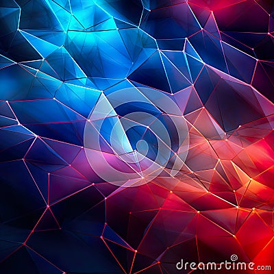 Abstract Tech Polygons Background, is a futuristic digital artwork featuring complex geometric shapes and patterns. Stock Photo