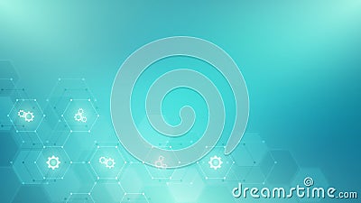 Abstract technical background with gears and cogs icons. Template design for innovation technology. Vector illustration. Vector Illustration