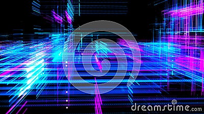 Abstract techno background. Three-dimensional composition of intersecting multi-colored grids. Information technology Stock Photo