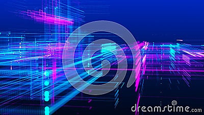 Abstract techno background. Three-dimensional composition of intersecting multi-colored grids. Information technology Stock Photo