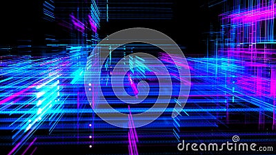Abstract techno background. Three-dimensional composition of intersecting multi-colored grids. Information technology Stock Photo