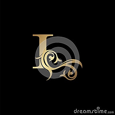 Luxury Gold Letter L Floral Leaf Logo Icon, Classy Vintage vector design concept for emblem, wedding card invitation Vector Illustration