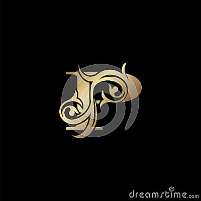 Luxury Gold Letter P Floral Leaf Logo Icon, Classy Vintage vector design concept for emblem, wedding card invitation Vector Illustration