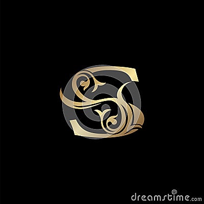 Luxury Gold Letter S Floral Leaf Logo Icon, Classy Vintage vector design concept for emblem, wedding card invitation Vector Illustration