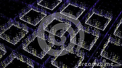 Abstract technological backdrop with moving stripes and flickering dots, seamless loop. Animation. Rows of squares Stock Photo