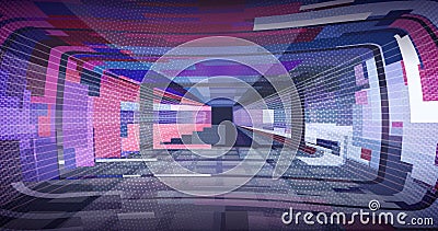 Abstract technological background with neon bright blue glow and red flashes. Vector dark gray and purple background Vector Illustration